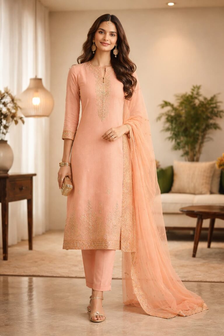 elegant in peach salwar kameez