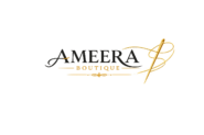 Ameera Boutique luxury logo with gold needle and elegant black serif typography