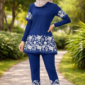 Navy Blue Kurti Pant Set for Women with embroidered design